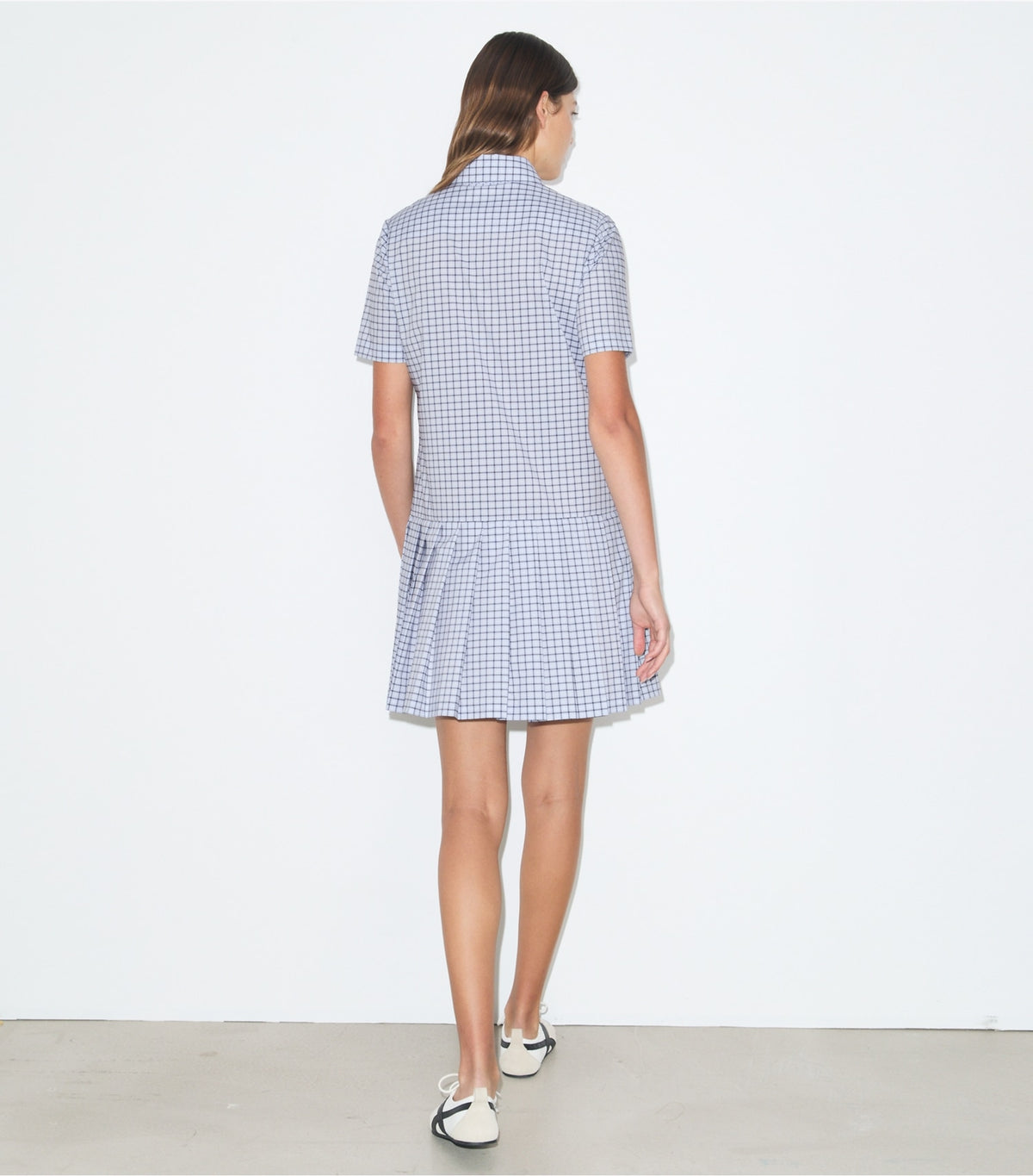 Tory Burch Plaid Drop-Waist Pleated Golf Dress - Light Blue Plaid