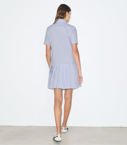 Tory Burch Plaid Drop-Waist Pleated Golf Dress - Light Blue Plaid