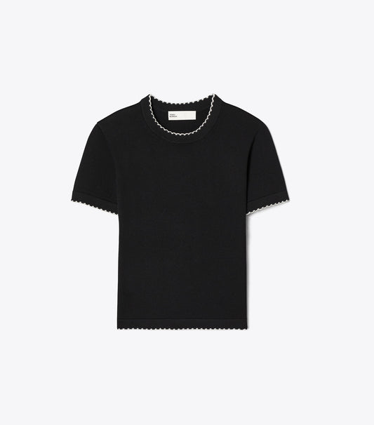 Tory Burch Wool Scalloped Top - Black / New Ivory