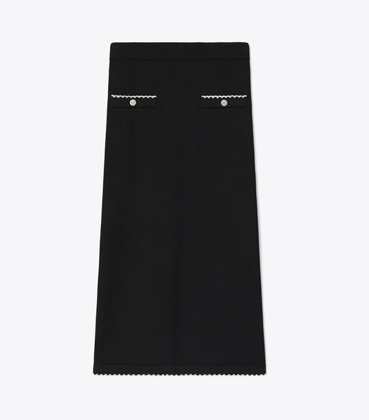 Tory Burch Wool Scalloped Skirt - Black / New Ivory