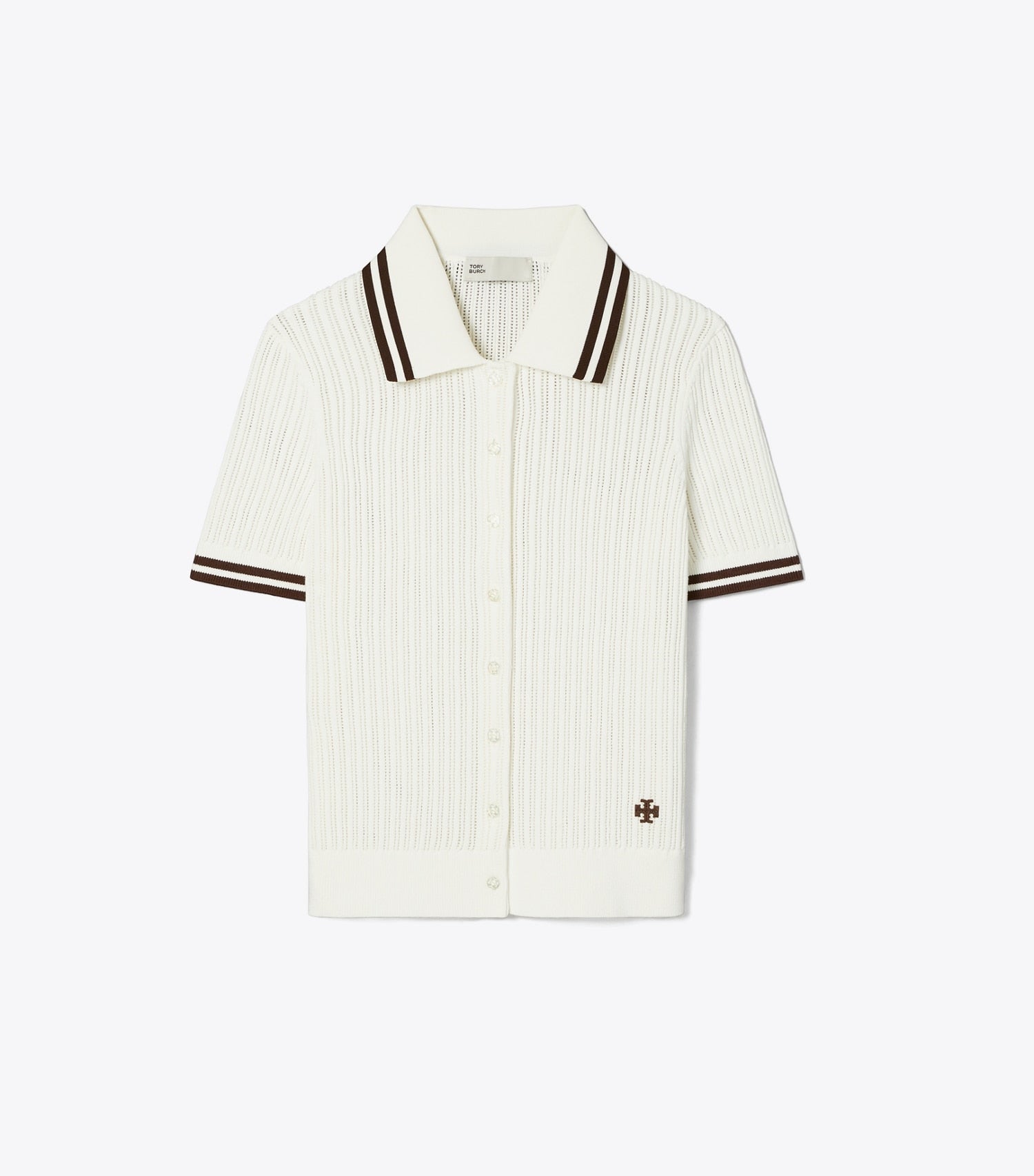 Tory Burch Pointelle Cotton Cardigan - New Ivory / 70'S Botanical Brown