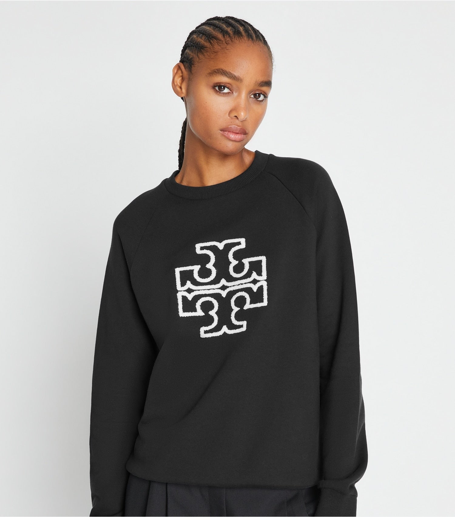 Tory Burch Heavy French Terry Logo Crewneck - Black