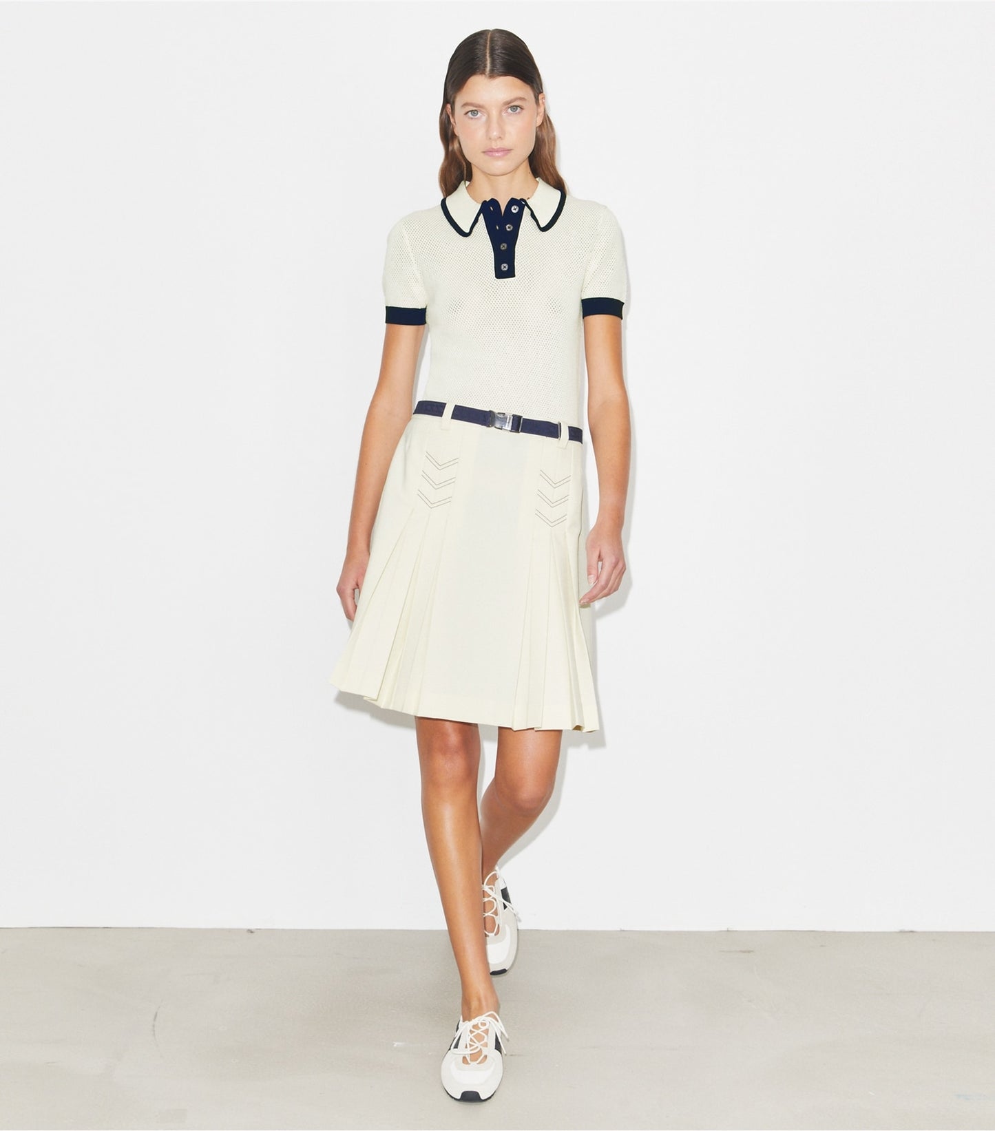 Tory Burch Pleated Stretch Golf Skirt - New Ivory