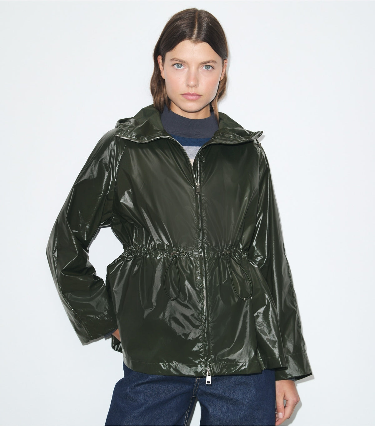 Tory Burch Nylon Cinched Jacket - Olive Green