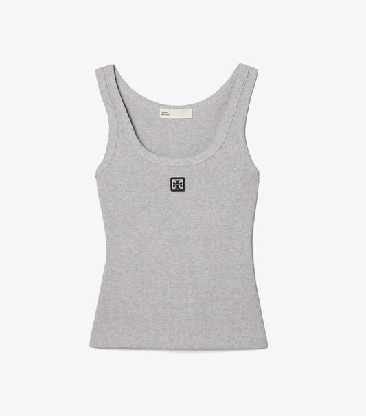 Tory Burch Cotton Scoop Tank - Medium Heather Gray