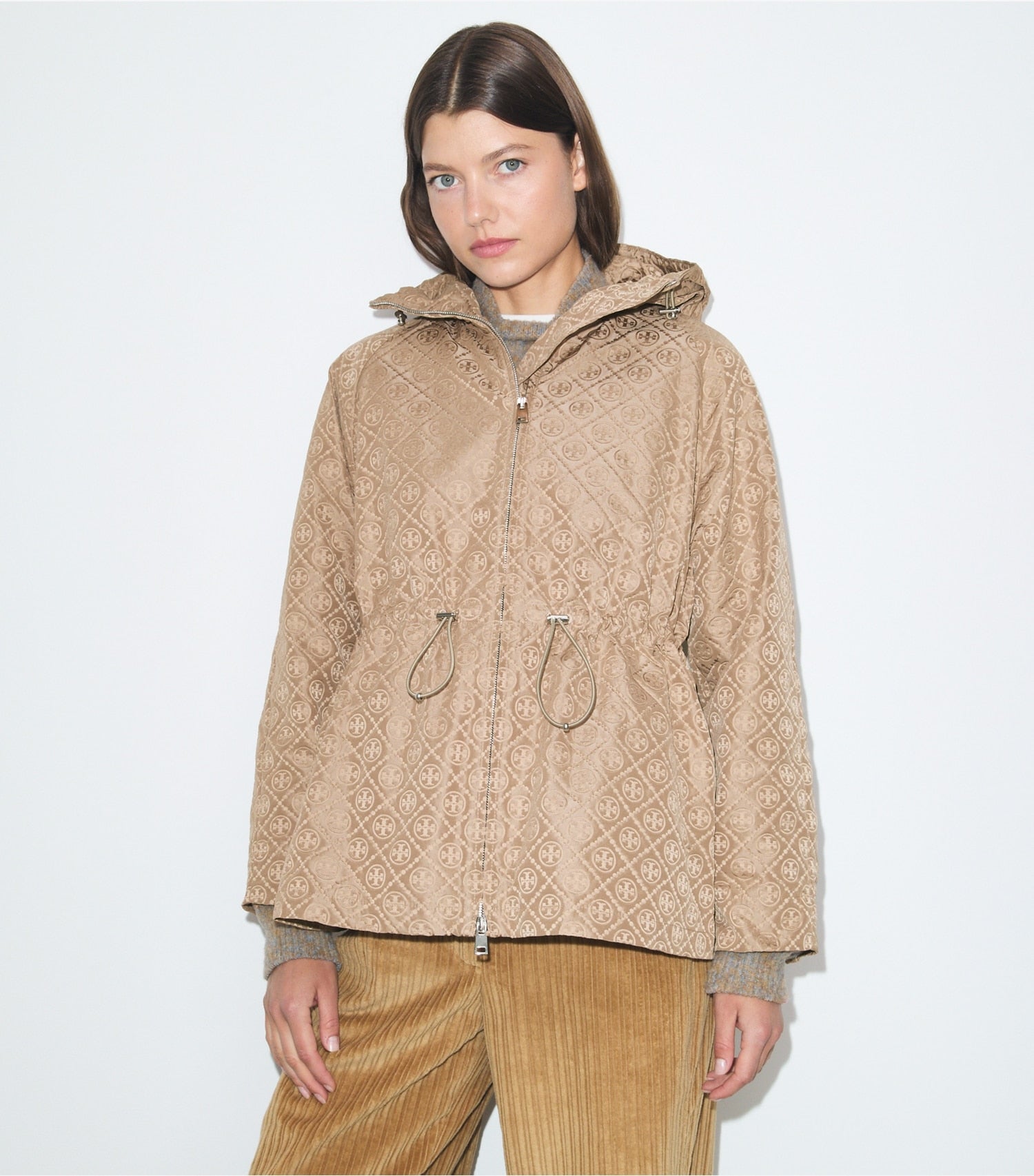 Tory Burch T Monogram Jacquard Cinched Jacket - Beige T Monogram