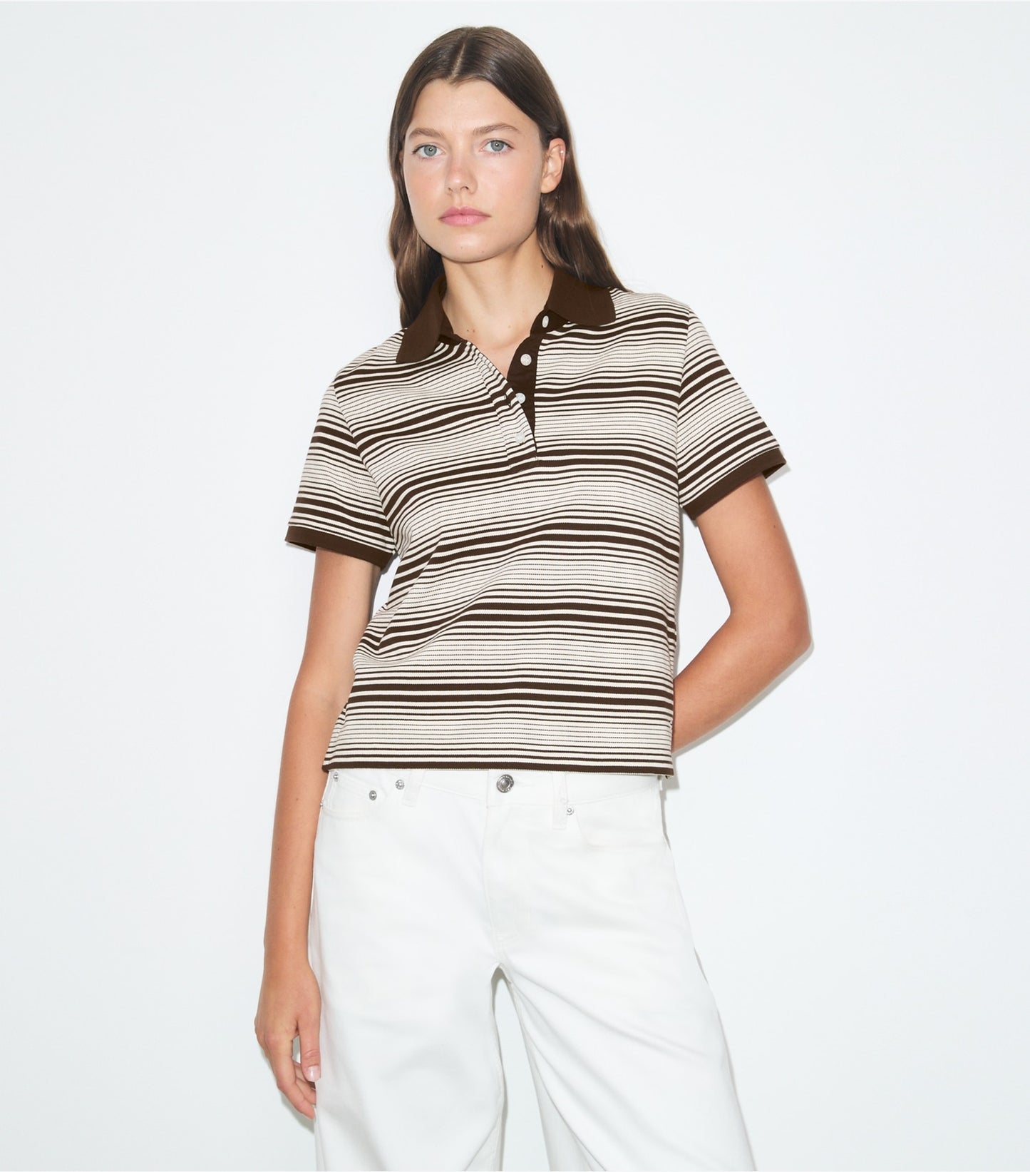 Tory Burch Little Grumps Cotton Polo - Chocolate Stripe