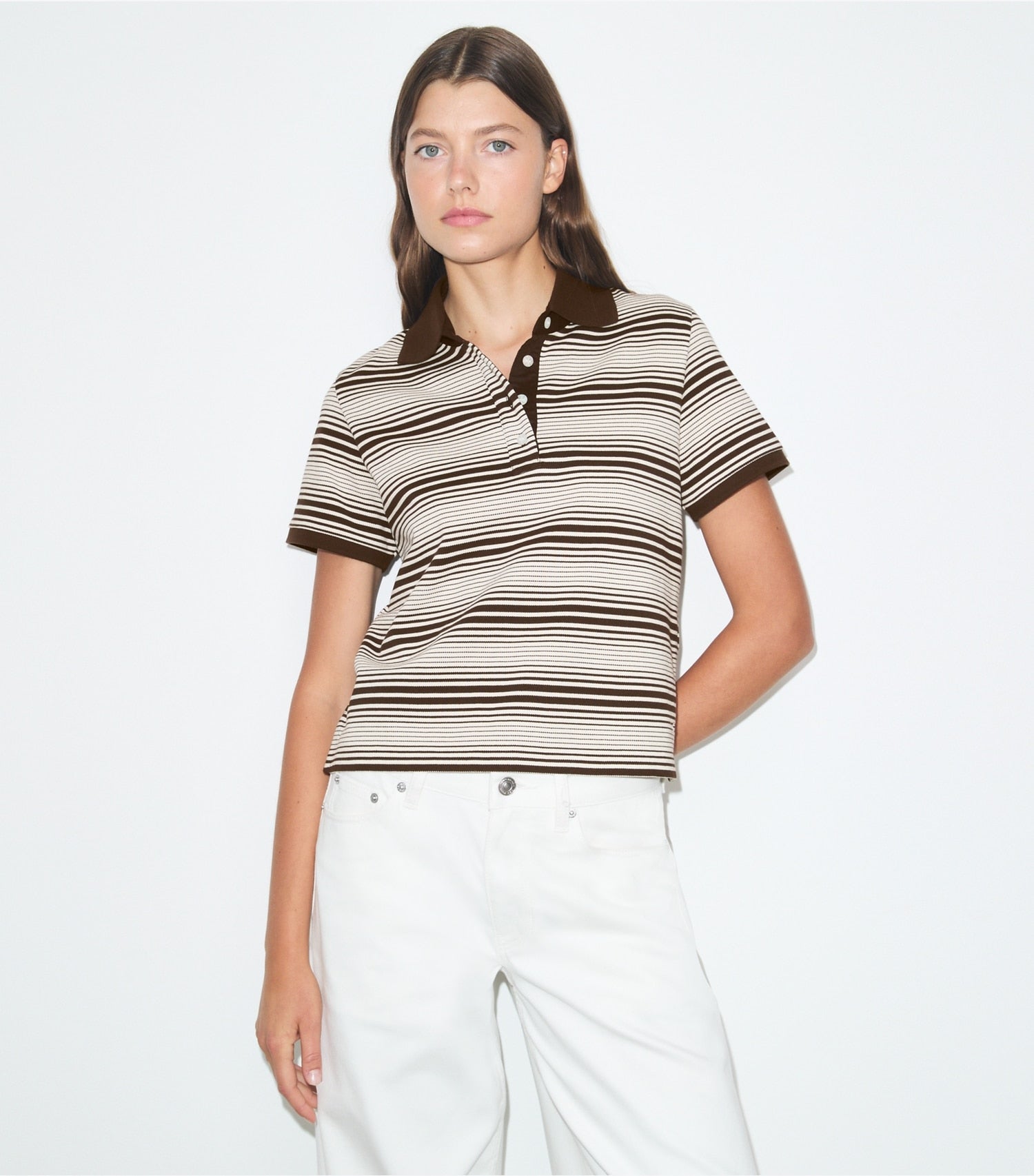 Tory Burch Little Grumps Cotton Polo - Chocolate Stripe