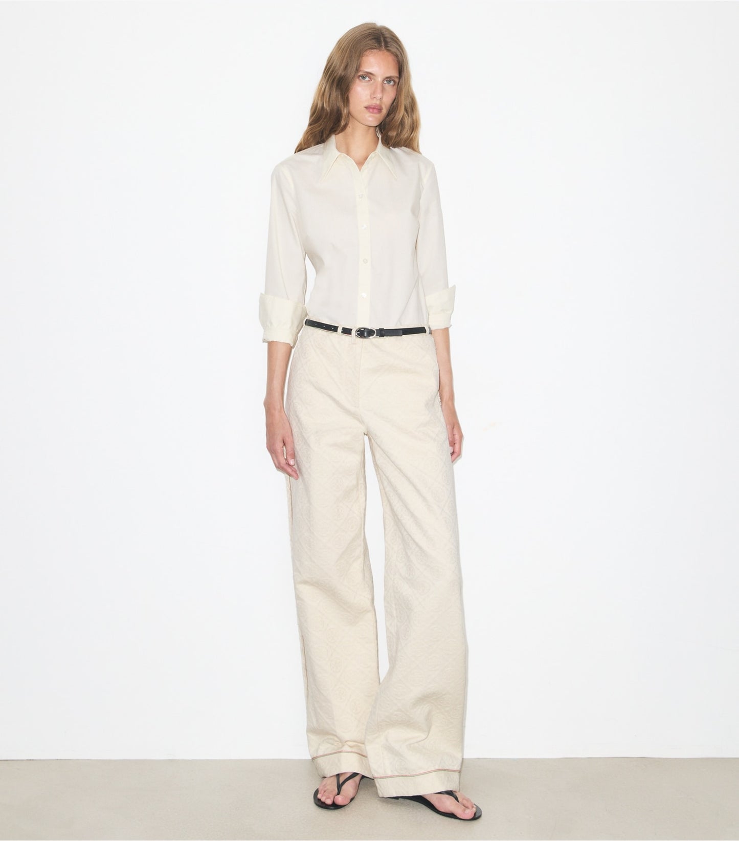 Tory Burch T Monogram Denim Pant - White / Ivory T Monogram