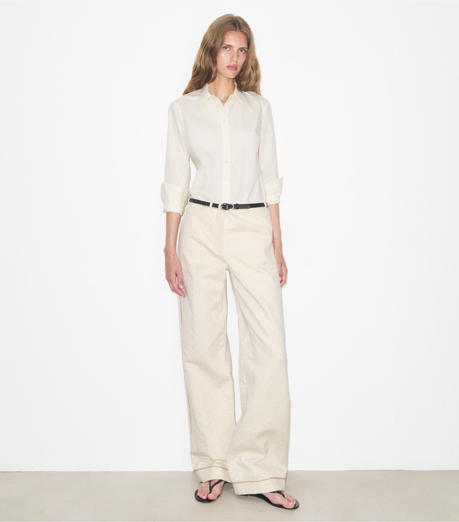 Tory Burch T Monogram Denim Pant - White / Ivory T Monogram