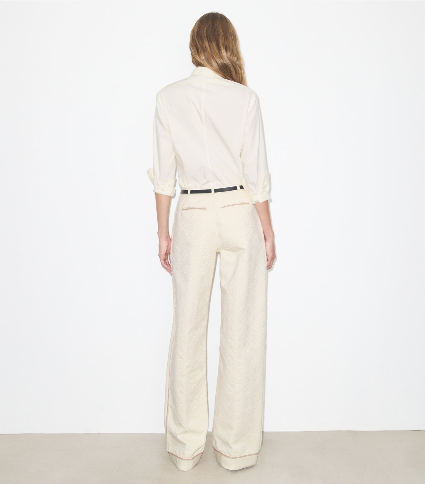 Tory Burch T Monogram Denim Pant - White / Ivory T Monogram