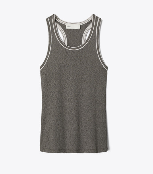 Tory Burch Ribbed Tank Top - Gray  / Light Gray