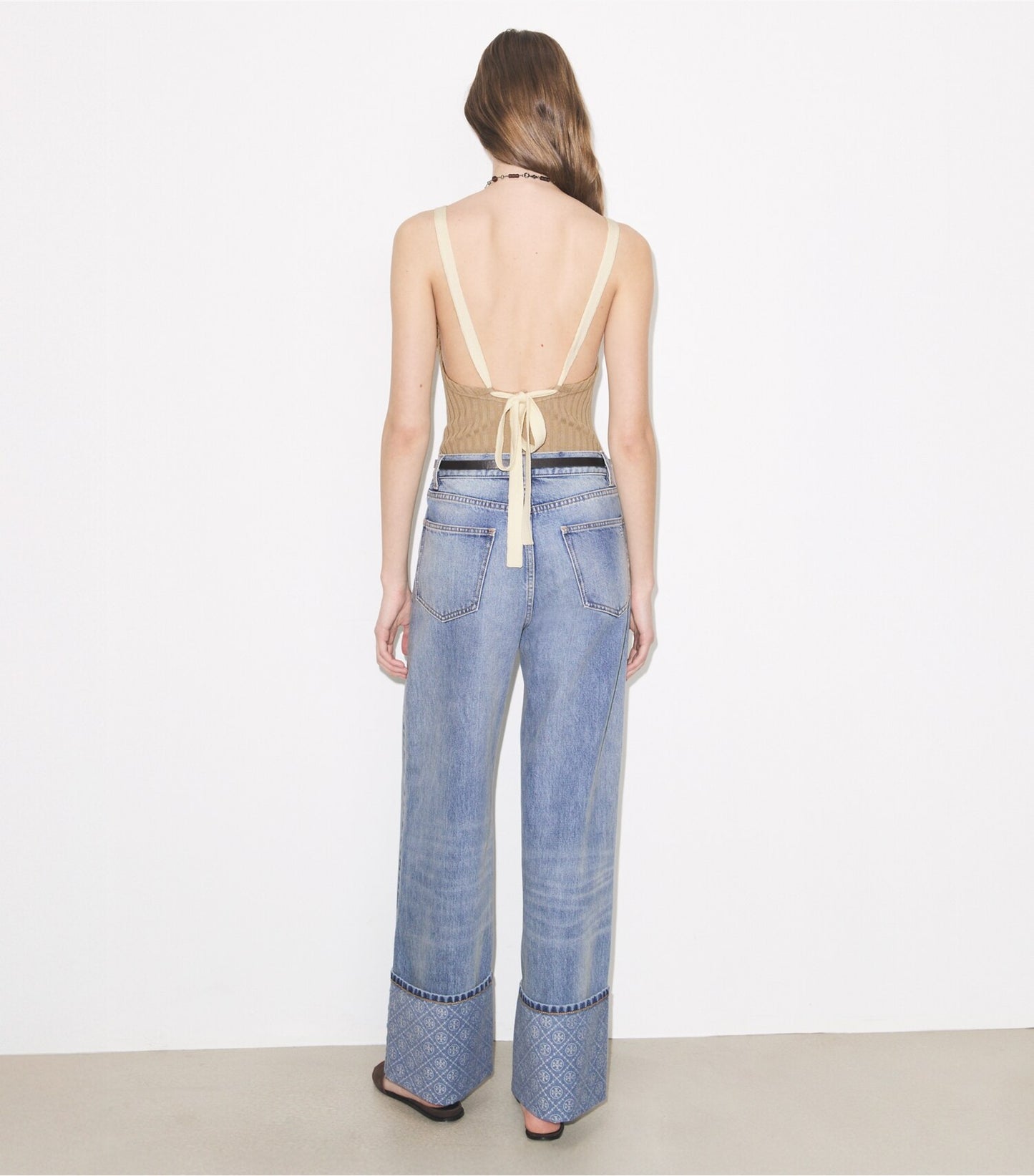 Tory Burch Contrast Cuff Straight Leg Jean - Light Vintage Wash