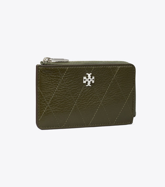 Tory Burch Charlie Quilted Zip Card Case - Dark Olive