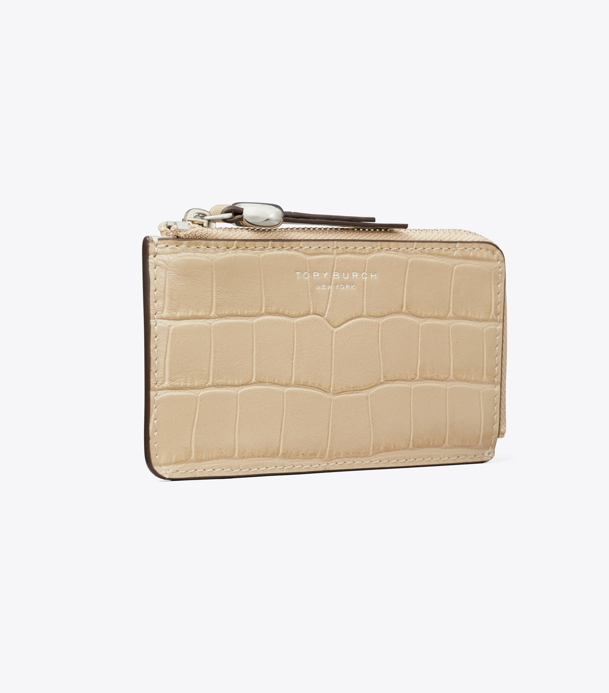 Tory Burch Romy Croc-Embossed Zip Card Case - Ginger Leaf