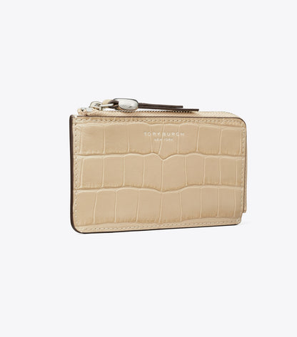 Tory Burch Romy Croc-Embossed Zip Card Case - Ginger Leaf