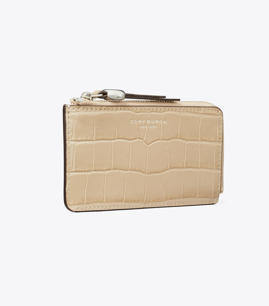Tory Burch Romy Croc-Embossed Zip Card Case - Ginger Leaf