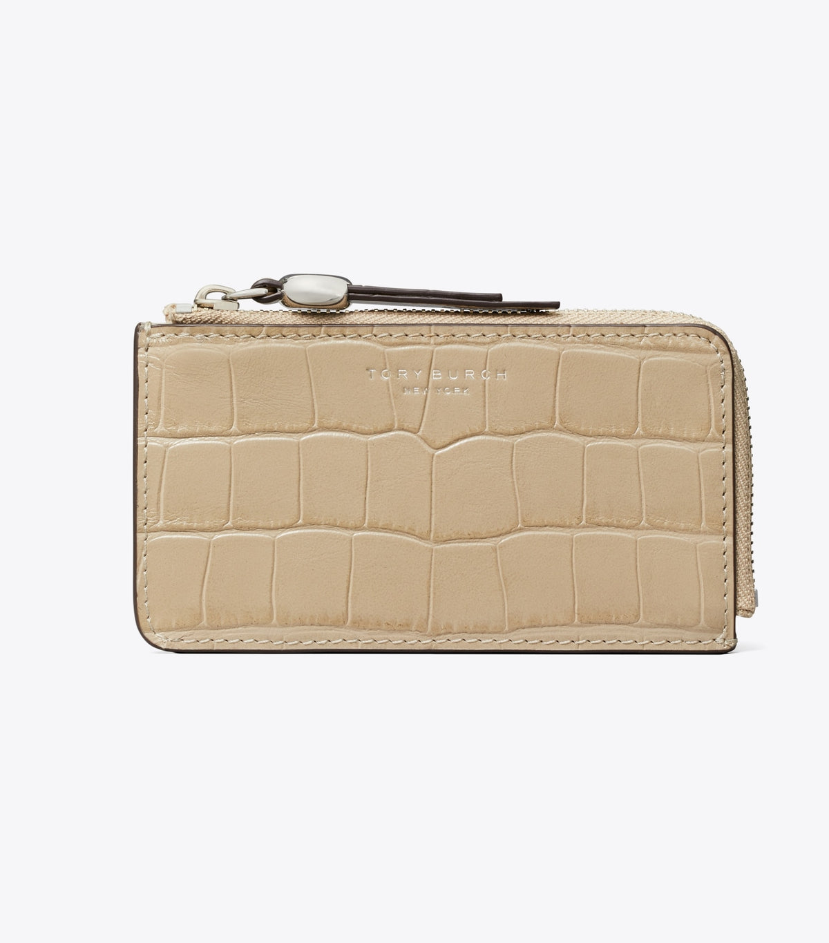 Tory Burch Romy Croc-Embossed Zip Card Case - Ginger Leaf