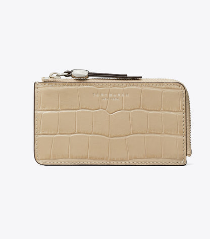 Tory Burch Romy Croc-Embossed Zip Card Case - Ginger Leaf