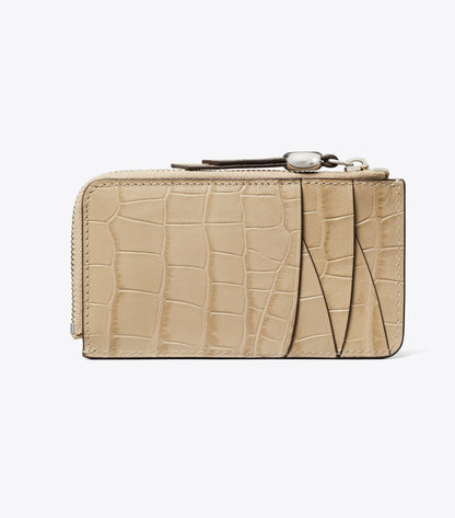 Tory Burch Romy Croc-Embossed Zip Card Case - Ginger Leaf