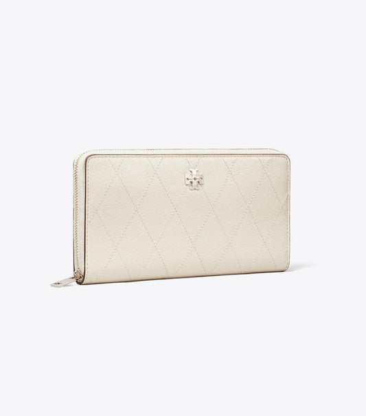 Tory Burch Charlie Quilted Zip Continental Wallet - Light Cream