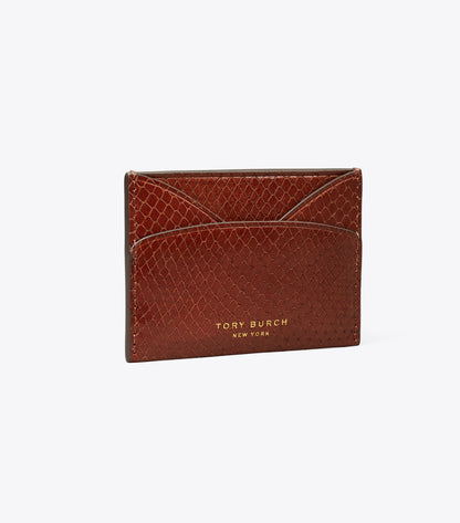 Tory Burch Romy Snake-Embossed Flat Card Case - Sweet Maple