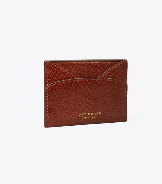 Tory Burch Romy Snake-Embossed Flat Card Case - Sweet Maple