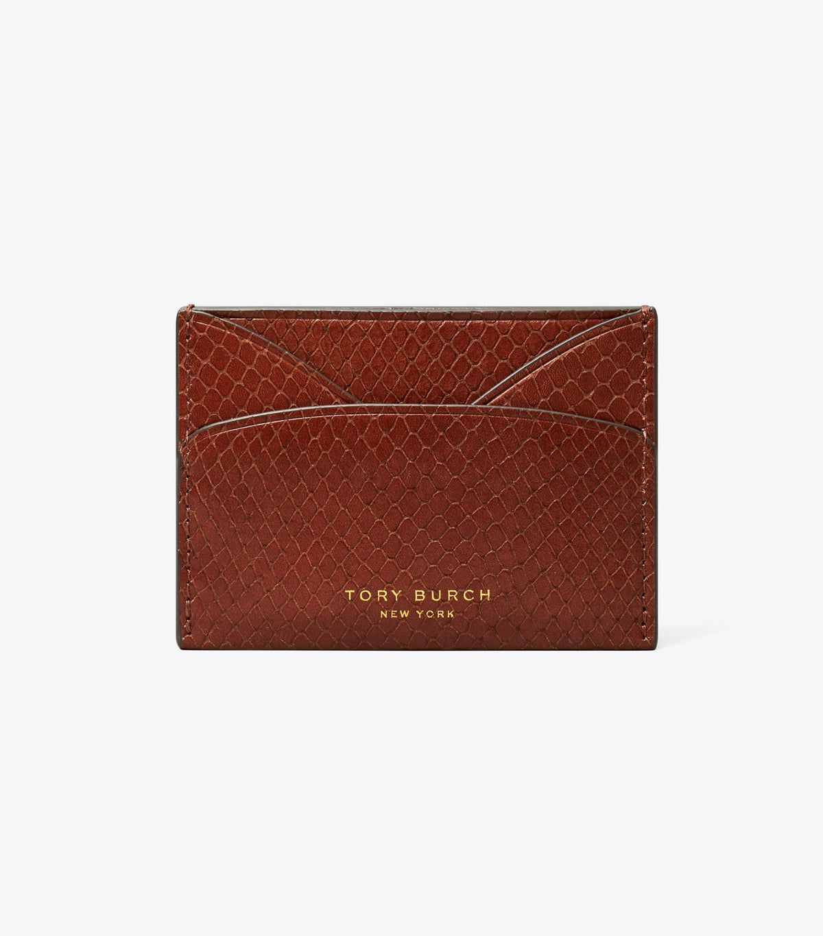 Tory Burch Romy Snake-Embossed Flat Card Case - Sweet Maple