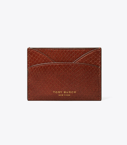 Tory Burch Romy Snake-Embossed Flat Card Case - Sweet Maple