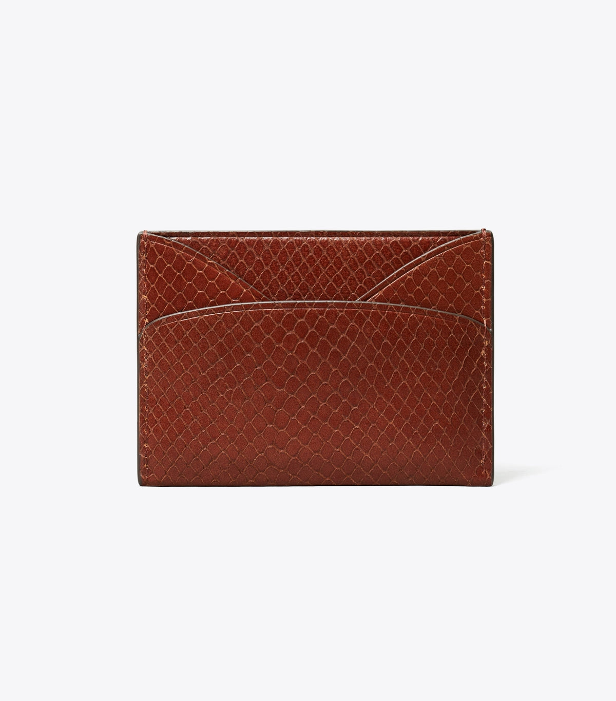 Tory Burch Romy Snake-Embossed Flat Card Case - Sweet Maple