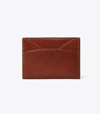 Tory Burch Romy Snake-Embossed Flat Card Case - Sweet Maple