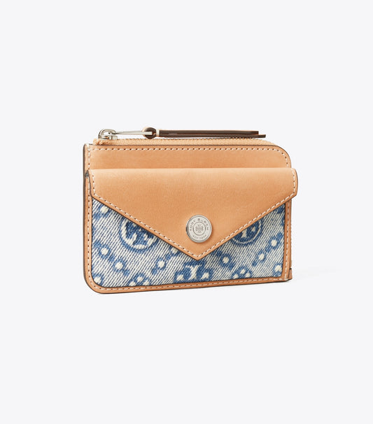 Tory Burch T Monogram Denim Zip Card Case - Powder Blue