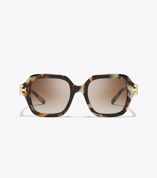 Tory Burch Eleanor Square Sunglasses - Dark Wavy Tortoise/Brown Gradient