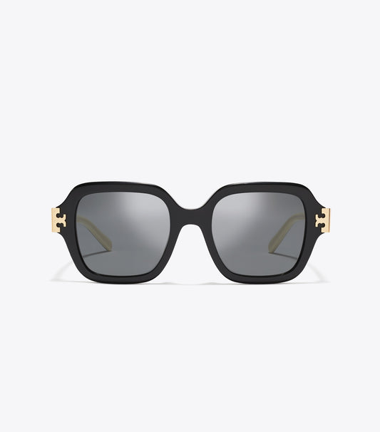 Tory Burch Eleanor Square Sunglasses - Black/Ivory/Dark Gray Solid