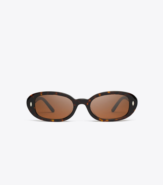 Tory Burch Miller Oval Sunglasses - Dark Tortoise/Dark Brown