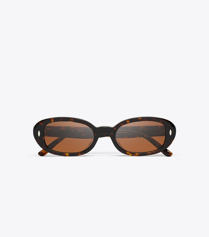 Tory Burch Miller Oval Sunglasses - Dark Tortoise/Dark Brown