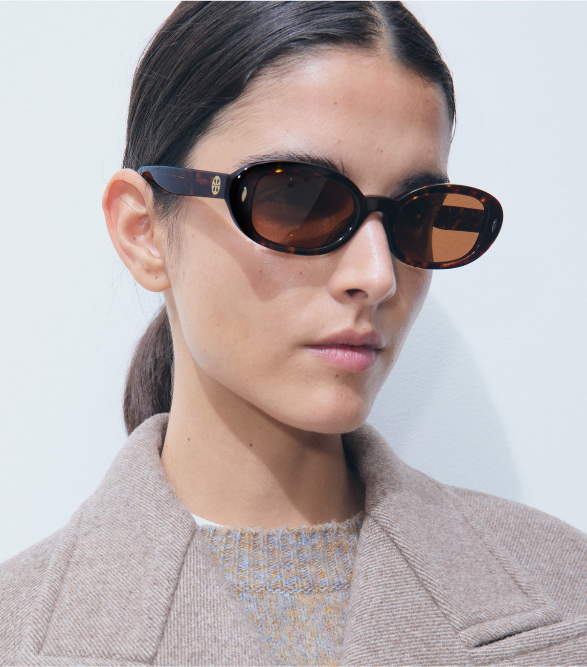 Tory Burch Miller Oval Sunglasses - Dark Tortoise/Dark Brown