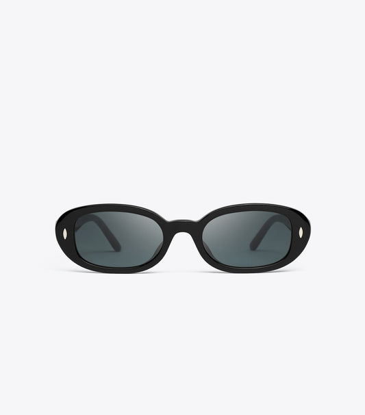 Tory Burch Miller Oval Sunglasses - Black/Dark Grey