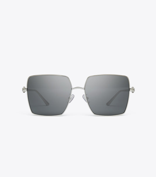 Tory Burch Kira Metal Oversized Square Sunglasses - Silver/Grey Gradient
