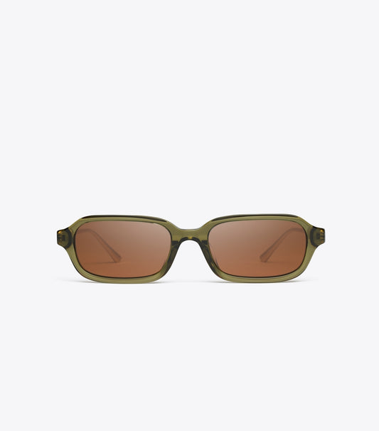 Tory Burch Kira Metal Rectangle Sunglasses - Transparent Olive/Brown