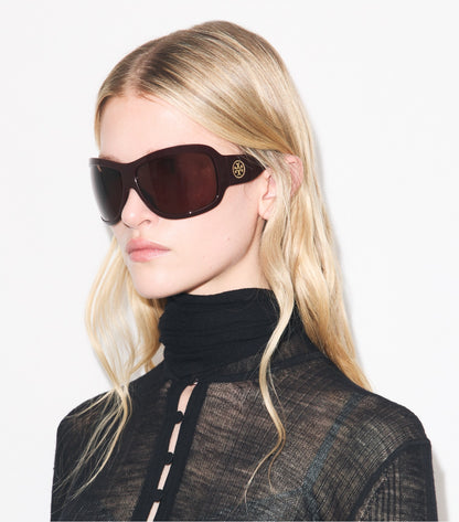 Tory Burch Runway Wrap Sunglasses - Red/Brown/Brown