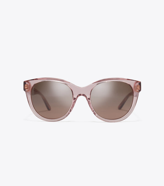 Tory Burch Miller Round Sunglasses - Transparent Pink/ Dark Brown