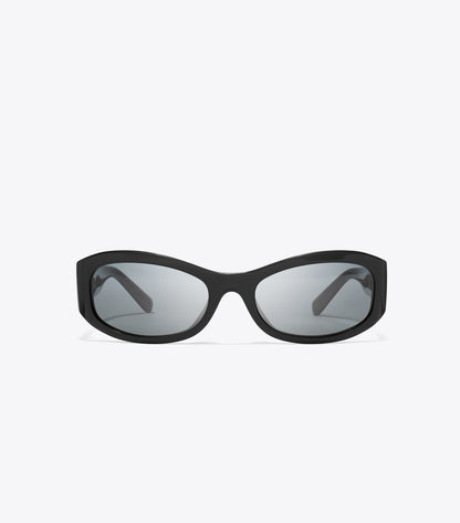 Tory Burch Miller Rectangle Sunglasses - Black/Dark Gray