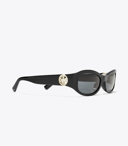 Tory Burch Miller Rectangle Sunglasses - Black/Dark Gray