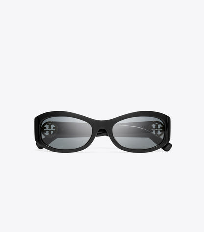 Tory Burch Miller Rectangle Sunglasses - Black/Dark Gray