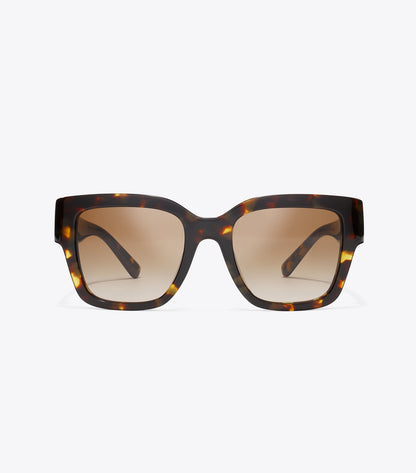 Tory Burch Miller Square Sunglasses - Dark Tortoise/ Solid Brown
