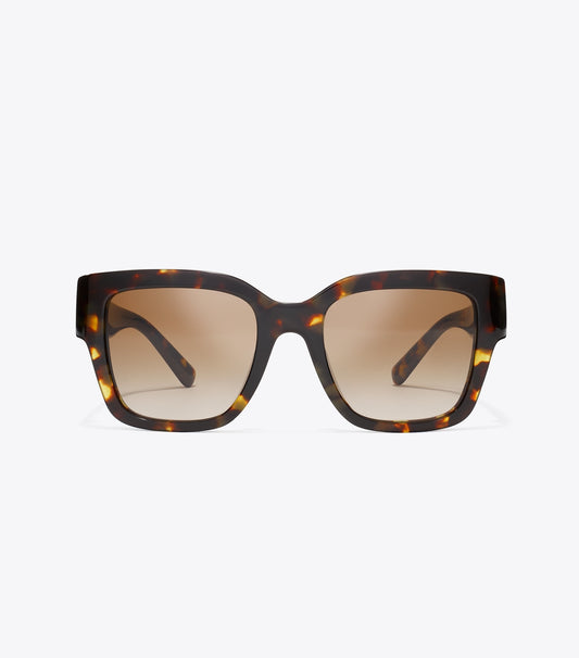 Tory Burch Miller Square Sunglasses - Dark Tortoise/ Solid Brown