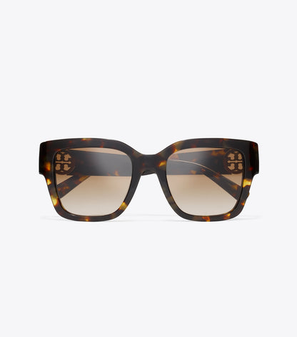 Tory Burch Miller Square Sunglasses - Dark Tortoise/ Solid Brown