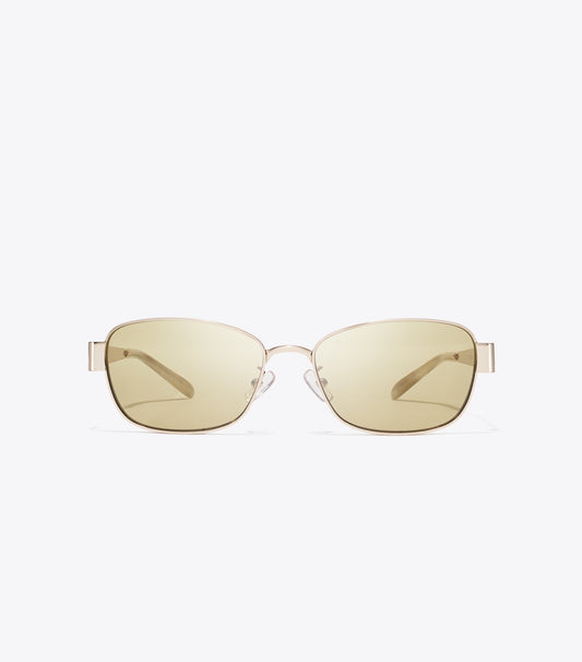 Tory Burch Miller Metal Rectangle Sunglasses - Shiny Light Gold/Green