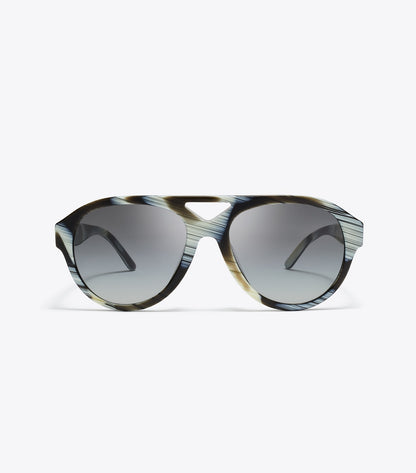 Tory Burch Miller Pilot Sunglasses - Ivory Brown Horn/Light Gray Gradient